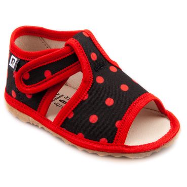 Children's slippers- black red dots